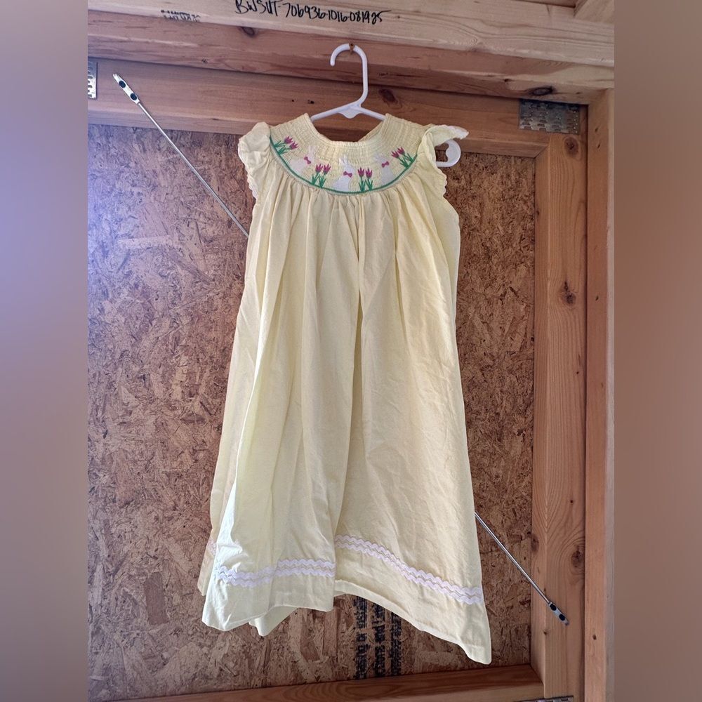 Lil Cactus Smocked Yellow Sleeveless Dress with Floral Embroidery